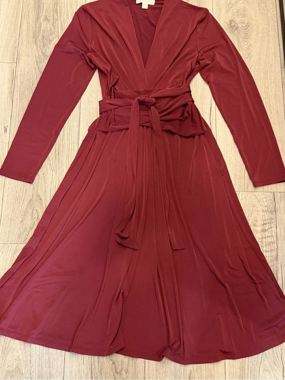 Michael Kors Long-Sleeve Wrap Dress in Burgundy